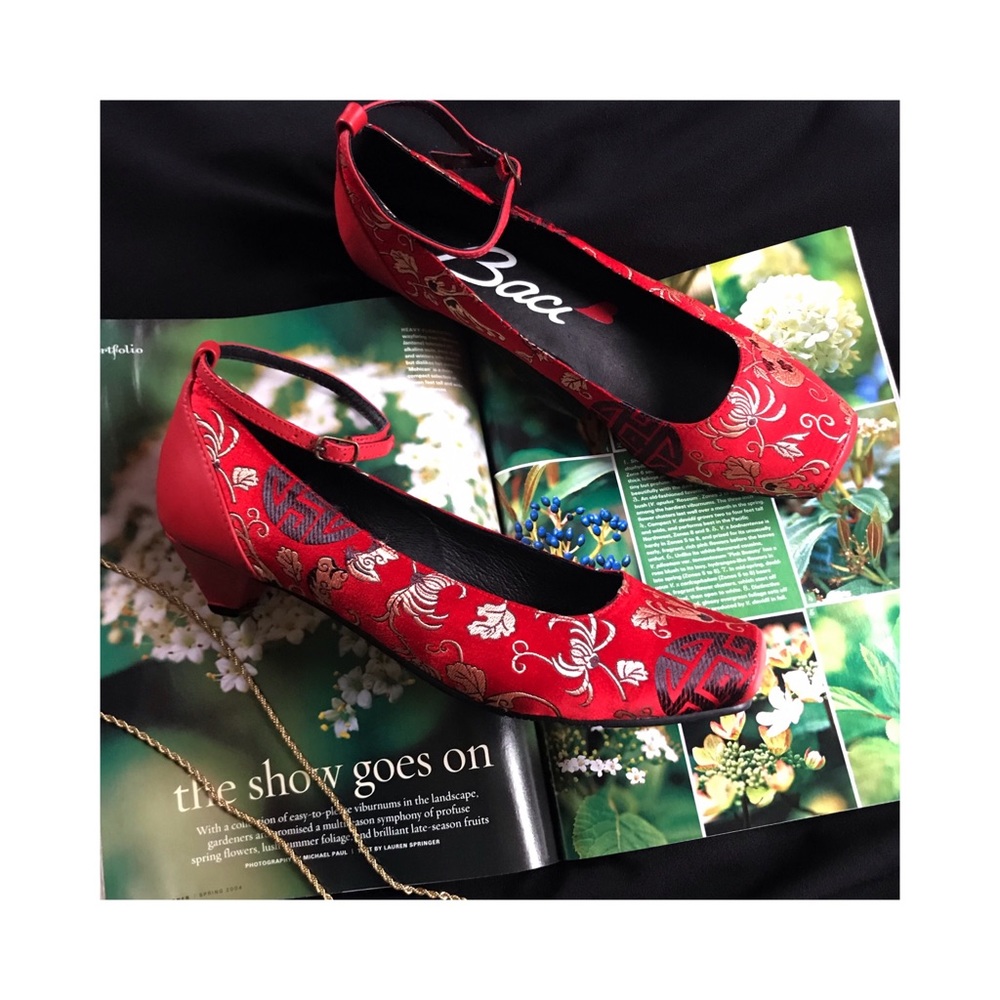 Vintage Red Embroidered Shoe